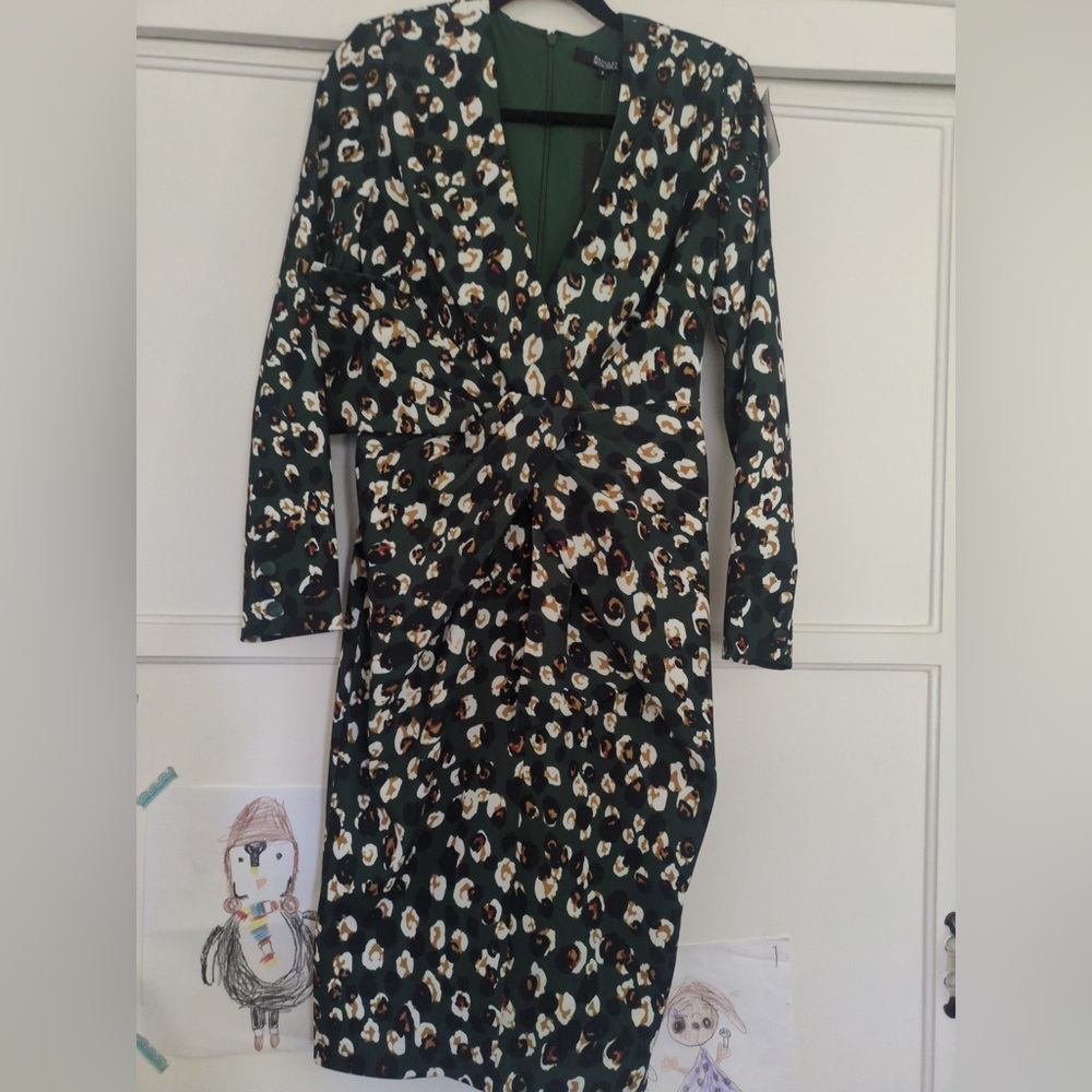 Badgley Mischka Green Leopard Print Dress SZ 2